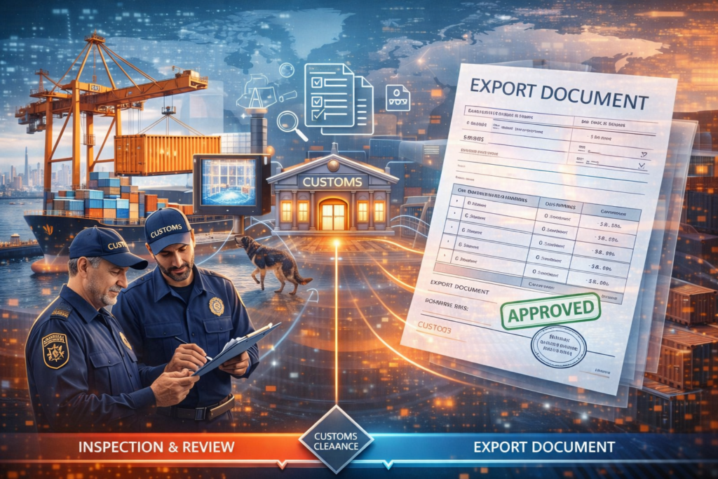 수출 통관 과정과 세관 검사 이미지
