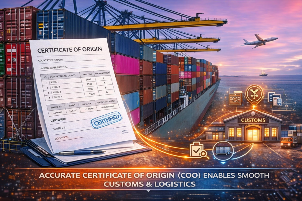 수출 통관과 컨테이너 물류 및 글로벌 운송 이미지