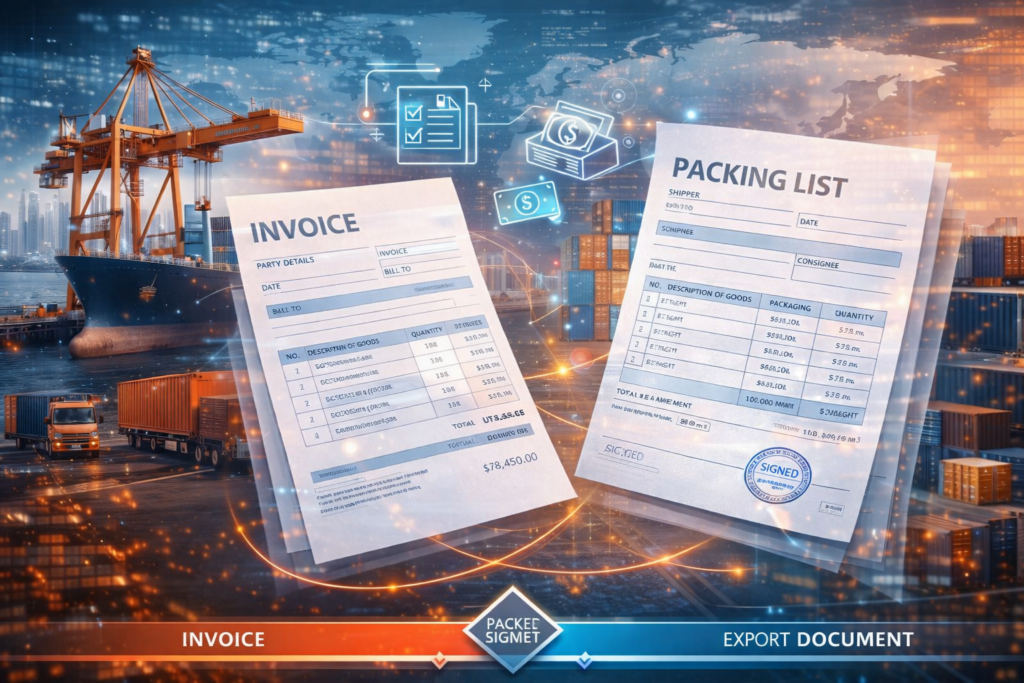 수출 인보이스와 패킹리스트 등 수출 서류 이미지