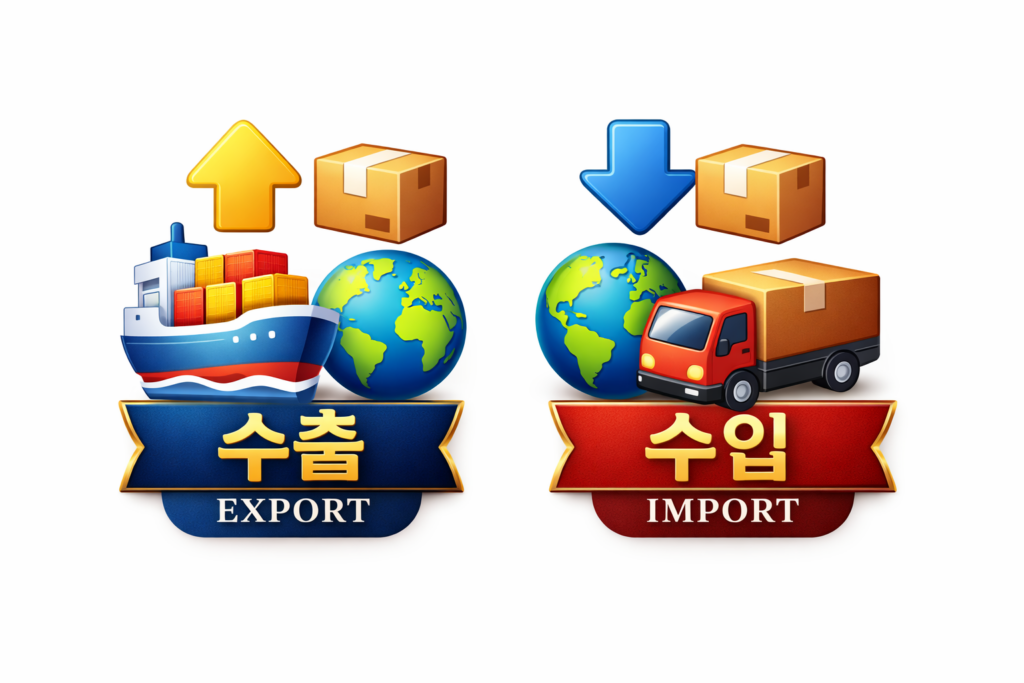 수출입 개념과 글로벌 무역 흐름 이미지