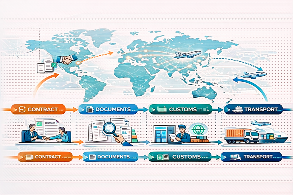 수출 프로세스와 물류 흐름 단계 이미지