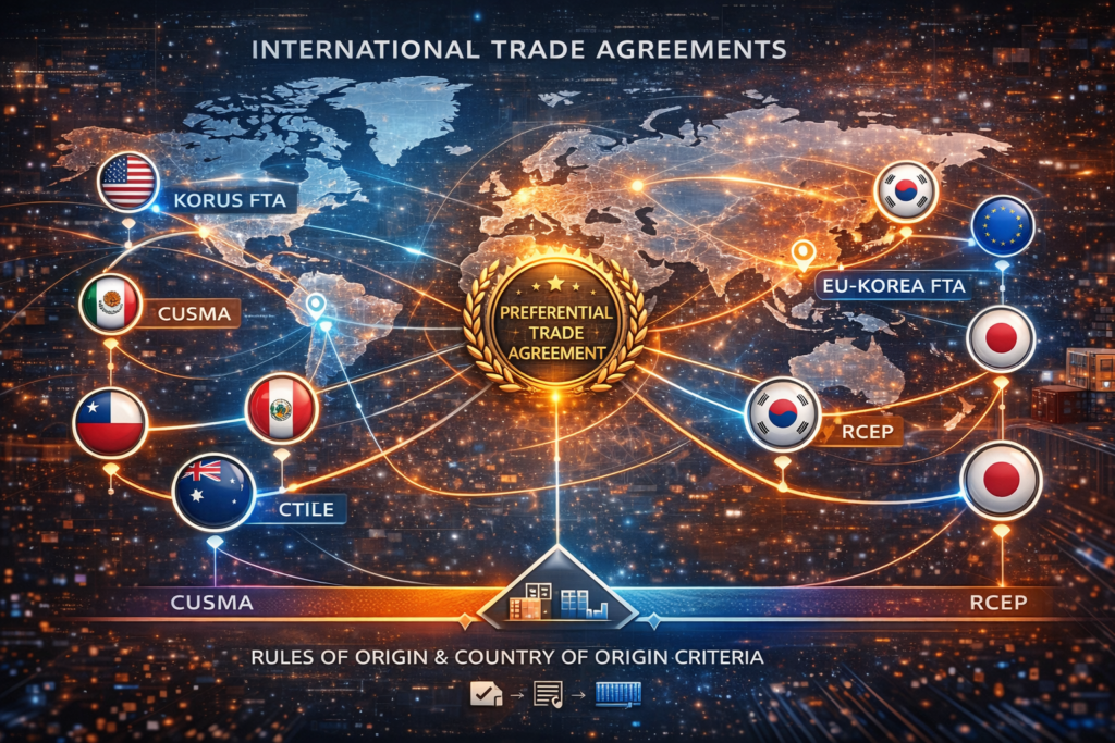 FTA 원산지 기준과 글로벌 생산 및 무역 흐름 이미지