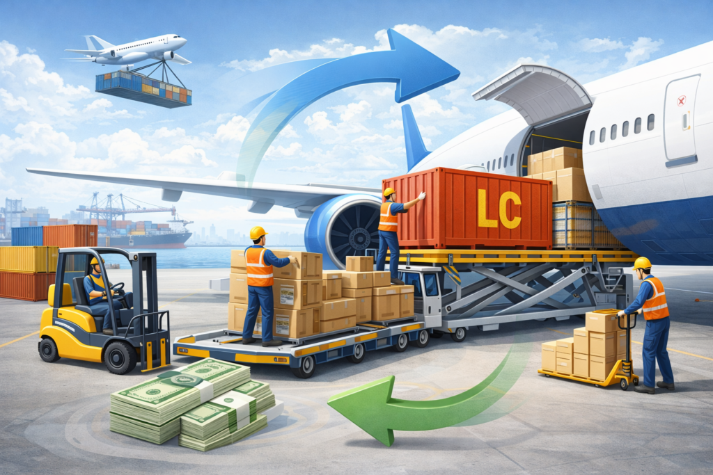 수출 선적과 LC 대금 회수 글로벌 물류 이미지