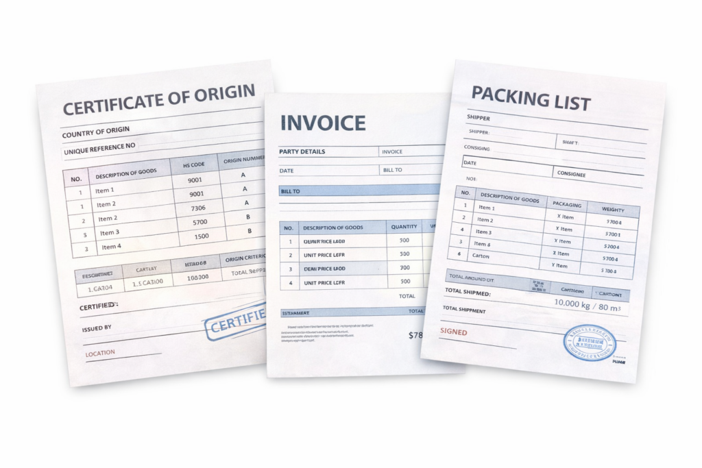 원산지증명서 COO와 수출 서류 및 글로벌 물류 이미지