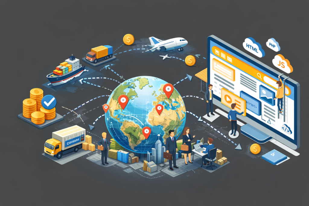 글로벌 비즈니스 홈페이지와 해외 바이어 유입 개념 이미지