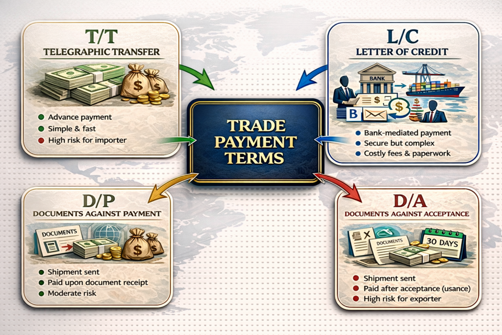 TT LC DP DA 무역 결제 방식 비교 이미지